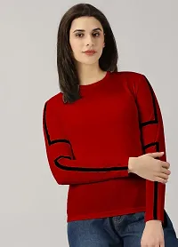 Elegant Red Cotton Blend Colourblocked Tshirt For Women-thumb3