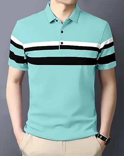 Cotton Blend Colourblocked Multicoloured Polo Tees for Men