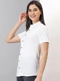 Elegant White Cotton Blend Solid Shirts For Women-thumb3
