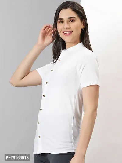 Elegant White Cotton Blend Solid Shirts For Women-thumb4