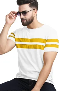 AUSK Men's Regular Round Neck Half Sleeves T-Shirts (Color:White & Yellow-Size:Small)-thumb1