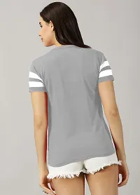 Elegant Grey Cotton Blend Colourblocked Tshirt For Women-thumb2