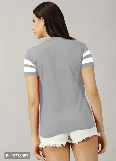 Elegant Grey Cotton Blend Colourblocked Tshirt For Women-thumb3