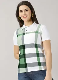 Elegant White Cotton Blend Checked Tshirt For Women-thumb3