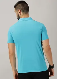 Stylish Aqua Blue Cotton Blend Printed Polos For Men-thumb1