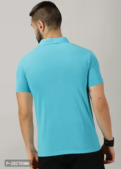 Stylish Aqua Blue Cotton Blend Printed Polos For Men-thumb2
