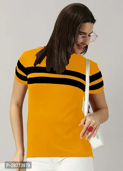 Elegant Yellow Cotton Blend Colourblocked Tshirt For Women