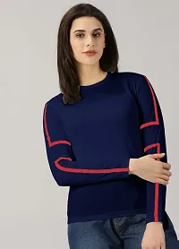 Elegant Navy Blue Cotton Blend Colourblocked Tshirt For Women-thumb1