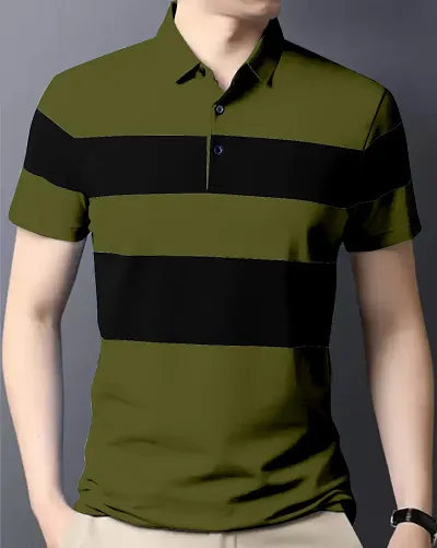 Cotton Blend Multicoloured Colourblocked Polo T-shirt for Men