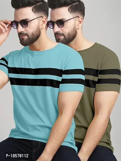 Elegant Cotton Blend Colourblocked Round Neck Tees For Men- Pack Of 2