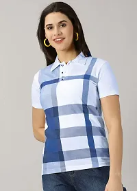 Elegant White Cotton Blend Checked Tshirt For Women-thumb3