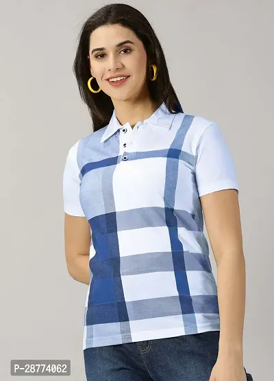 Elegant White Cotton Blend Checked Tshirt For Women-thumb4