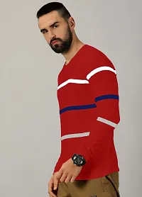 Stylish Red Cotton Blend Striped Round Neck Tees For Men-thumb3