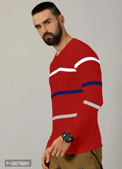 Stylish Red Cotton Blend Striped Round Neck Tees For Men-thumb4
