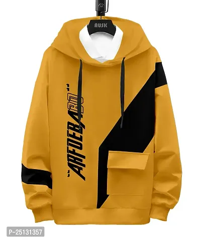 Trendy Yellow Cotton Blend Printed Hooded Tees For Men-thumb0