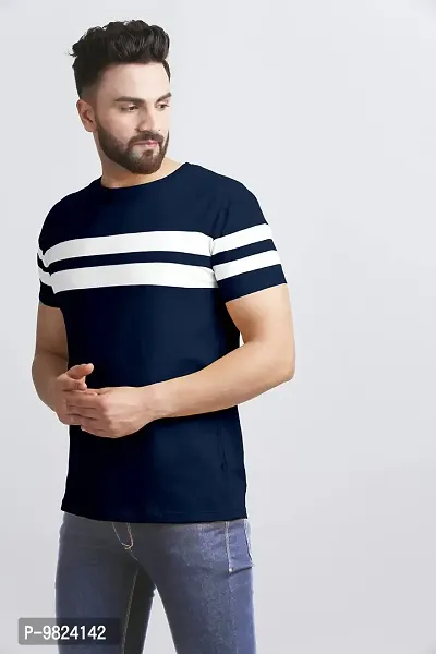 AUSK Men's Regular Round Neck Half Sleeves T-Shirts (Color:Navy Blue & White-Size:Large)-thumb4
