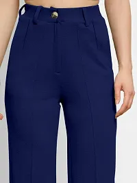 Elegant Navy Blue Polyester Blend Solid Trousers For Women-thumb3