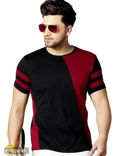 AUSK Men's Regular-Fit Round Neck New Trend T-Shirts (Black&Red-Large)-thumb0