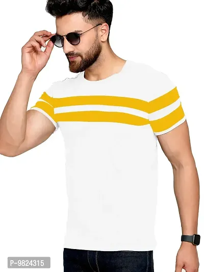 AUSK Men's Regular Round Neck Half Sleeves T-Shirts (Color:White & Yellow-Size:Small)-thumb0