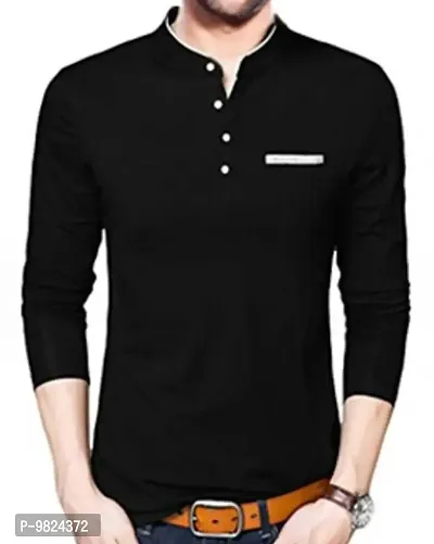 AUSK Mens Henley Neck Full Sleeves Regular Fit Cotton T-Shirts (Color-Black_Size-XL)-thumb4