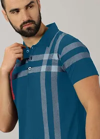 Stylish Teal Cotton Blend Printed Polos For Men-thumb2