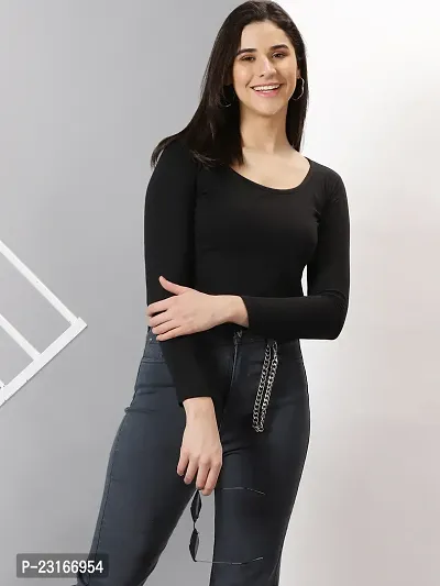 Elegant Black Cotton Blend Solid Tops For Women-thumb5