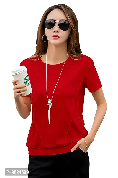 GESPO Women's Round Neck T-Shirts(Red-Large)