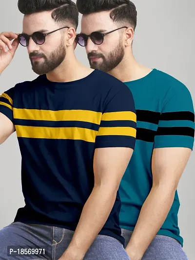 Elegant Cotton Blend Colourblocked Round Neck Tees For Men- Pack Of 2