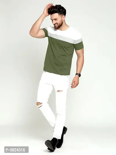 AUSK Round Neck Half Sleeves Regular Fit T-Shirt for Mens (Green&White-XX-Large)-thumb3