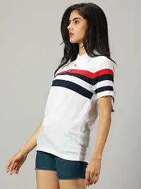 Elegant White Cotton Blend Colourblocked Tshirt For Women-thumb2