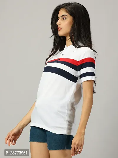 Elegant White Cotton Blend Colourblocked Tshirt For Women-thumb3