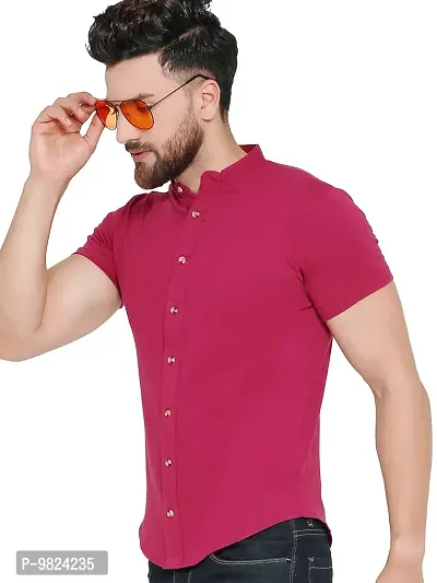 GESPO Men's Black Maroon Collar Half Sleeve Casual Shirt