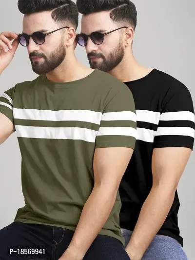 Elegant Cotton Blend Colourblocked Round Neck Tees For Men- Pack Of 2-thumb0