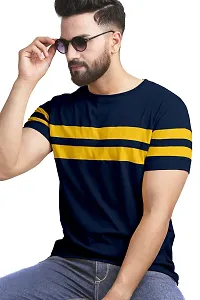 AUSK Men's Regular Round Neck Half Sleeves T-Shirts (Color:Blue & Yellow-Size:Large)-thumb1