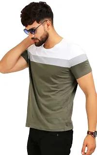 Stylish Cotton Multicoloured Colourblocked Round Neck Tees Short Sleeves For Men-thumb2