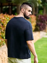 Stylish Navy Blue Cotton Blend Half Sleeve T-Shirt For Men-thumb1