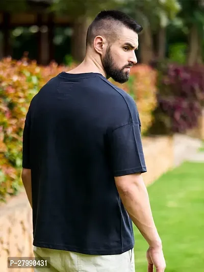 Stylish Navy Blue Cotton Blend Half Sleeve T-Shirt For Men-thumb2