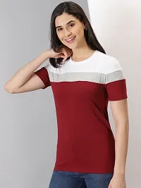 Elegant Multicoloured Cotton Blend Colourblocked T-Shirts For Women-thumb3