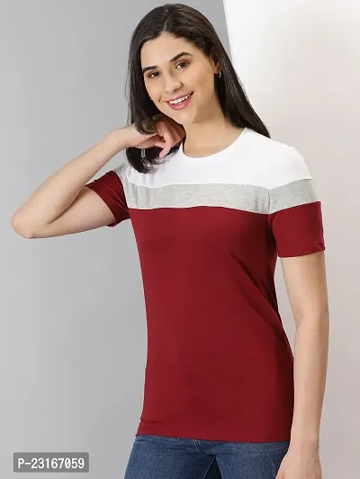 Elegant Multicoloured Cotton Blend Colourblocked T-Shirts For Women-thumb4