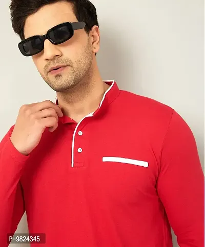AUSK Men's Henley Neck Full Sleeves Regular Fit Cotton T-Shirts (Color-Red_Size-XL)-thumb5