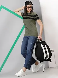 Elegant Green Cotton Blend Striped T-Shirts For Women-thumb3