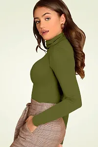 GESPO Women's Solid Dark Green High Neck Full Sleeve Top-thumb2