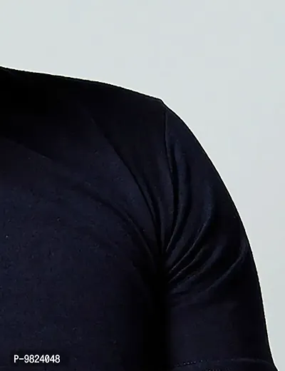 AUSK Men's Cotton Henley Neck Full Sleeve Solid Regular Fit T-Shirt (Small; Navy)-thumb3
