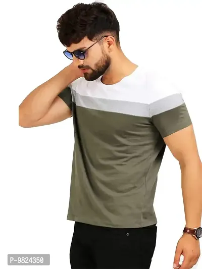 AUSK Men's Cotton Half Sleeve Round Neck Striped Tshirt (XX-Large, Green1)