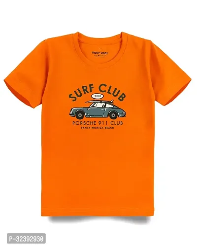 Stylish Orange Cotton Blend Tees For Boys