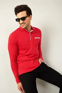 GESPO Regular Fit Henley Solid Men's T-Shirts(Red-X-Large)-thumb1