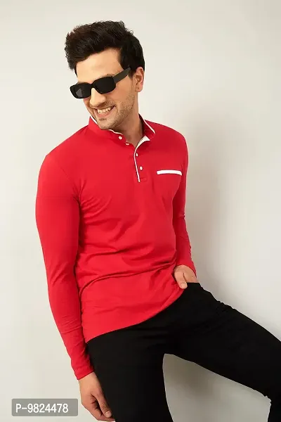 GESPO Regular Fit Henley Solid Men's T-Shirts(Red-X-Large)-thumb2