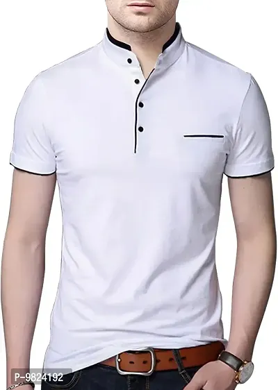 AUSK Men's Cotton Henley Neck Half Sleeve Solid Regular Fit T-Shirt (Large; White)