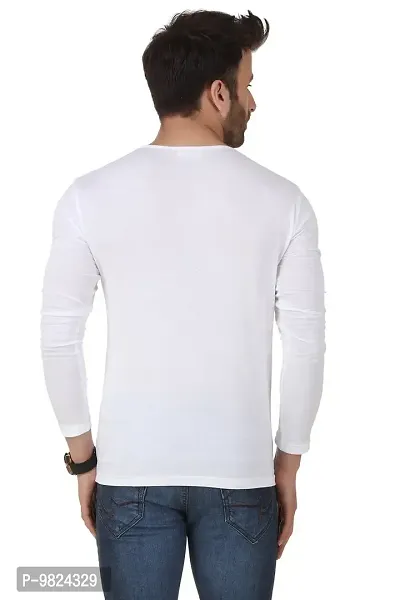 GESPO Latest Stylish Men's White Solids Regular Fit Cotton Round Neck Long Sleeves T Shirt-thumb5