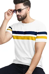 AUSK Men's Regular Round Neck Half Sleeves T-Shirts (Color:White & Black & Yellow-Size:Large)-thumb1